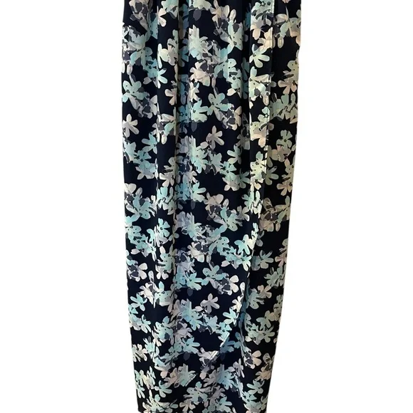 Banana Republic Faux Wrap Maxi Dress Floral Print Navy & Mint Size: 4 Petite - Picture 6 of 12